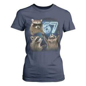 Funny 67 Raccoon Meme T Shirt For Women Howling at The Moon Funny Six Seven Weird Cursed TS10 Navy Print Your Wear