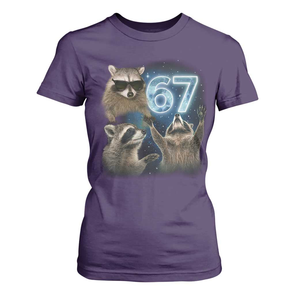 Funny 67 Raccoon Meme T Shirt For Women Howling at The Moon Funny Six Seven Weird Cursed TS10 Purple Print Your Wear