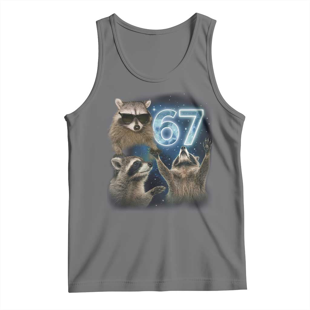 Funny 67 Raccoon Meme Tank Top Howling at The Moon Funny Six Seven Weird Cursed TS10 Black Heather Print Your Wear