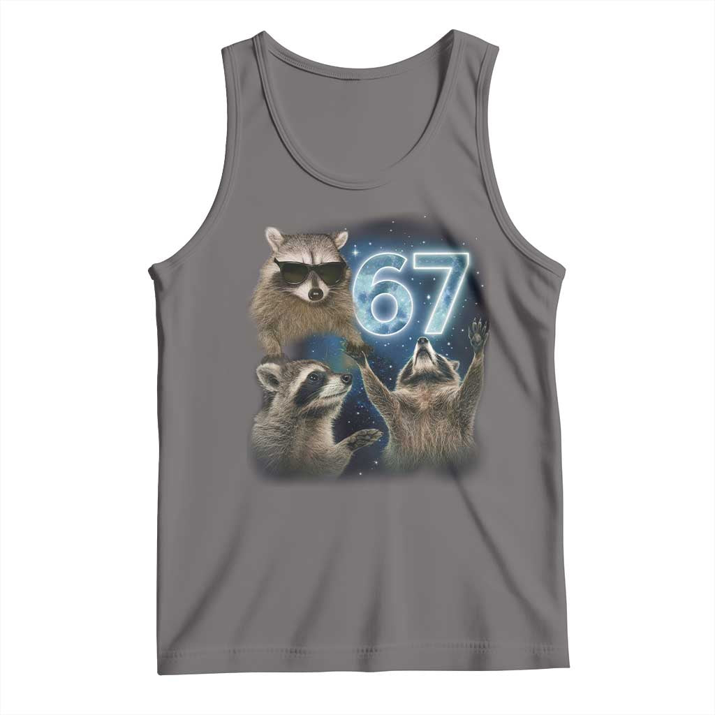 Funny 67 Raccoon Meme Tank Top Howling at The Moon Funny Six Seven Weird Cursed TS10 Deep Heather Print Your Wear