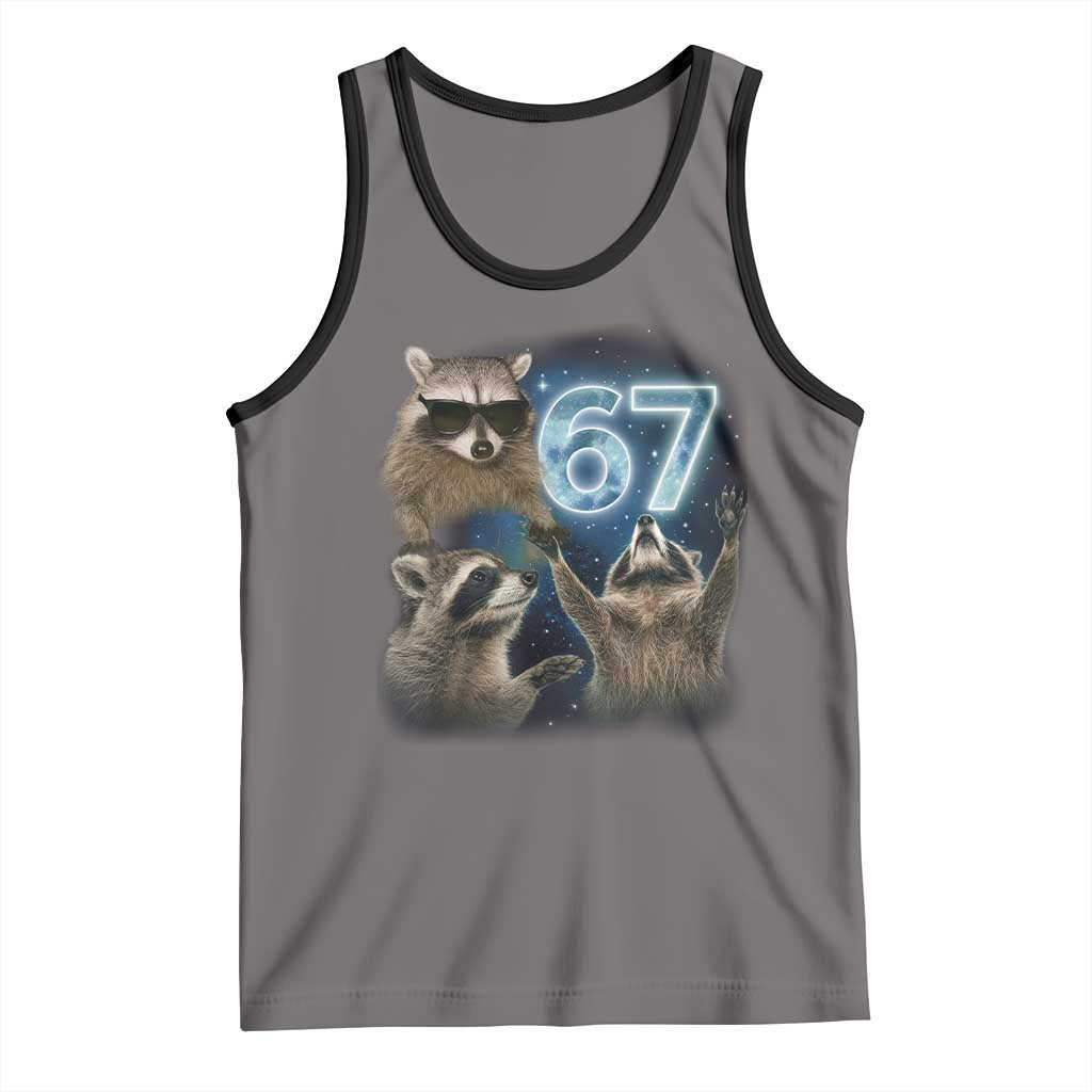 Funny 67 Raccoon Meme Tank Top Howling at The Moon Funny Six Seven Weird Cursed TS10 Deep Heather Black Print Your Wear