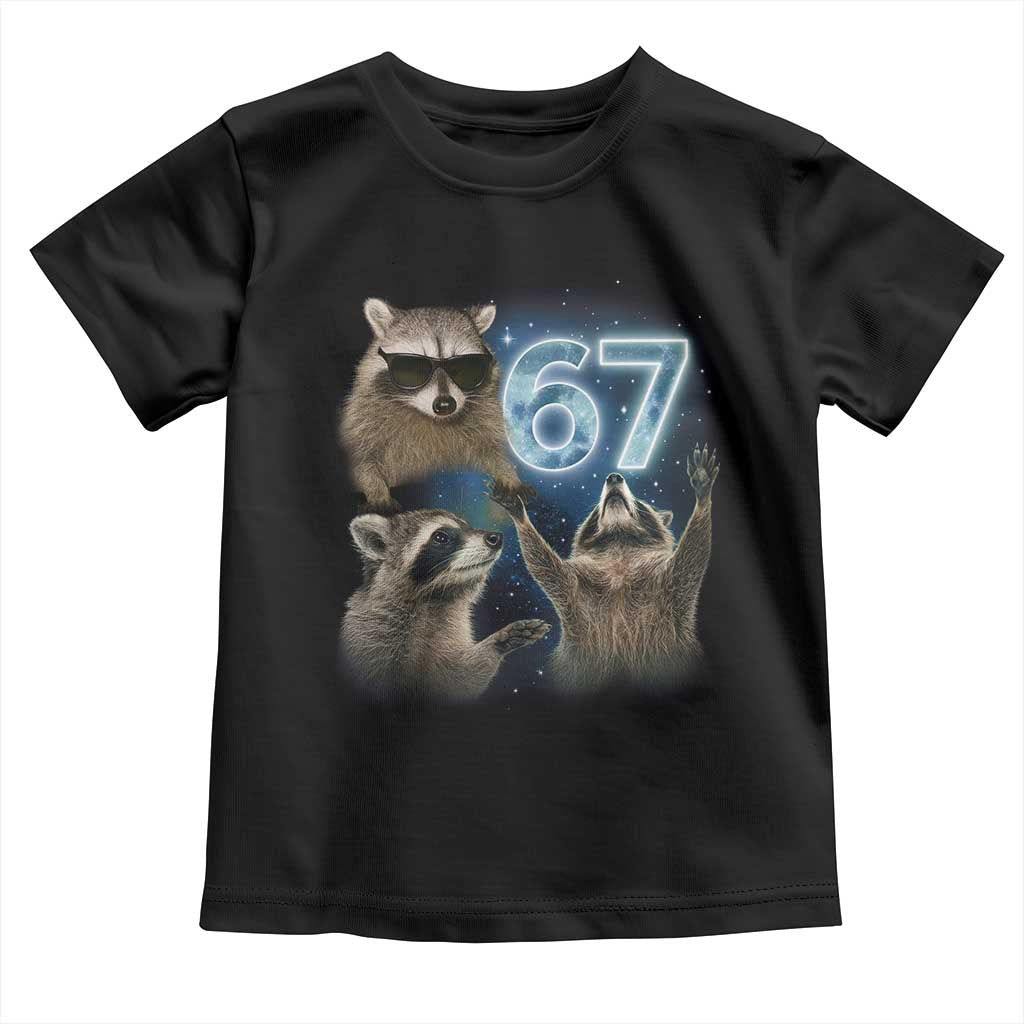 Funny 67 Raccoon Meme Toddler T Shirt Howling at The Moon Funny Six Seven Weird Cursed TS10 Black Print Your Wear