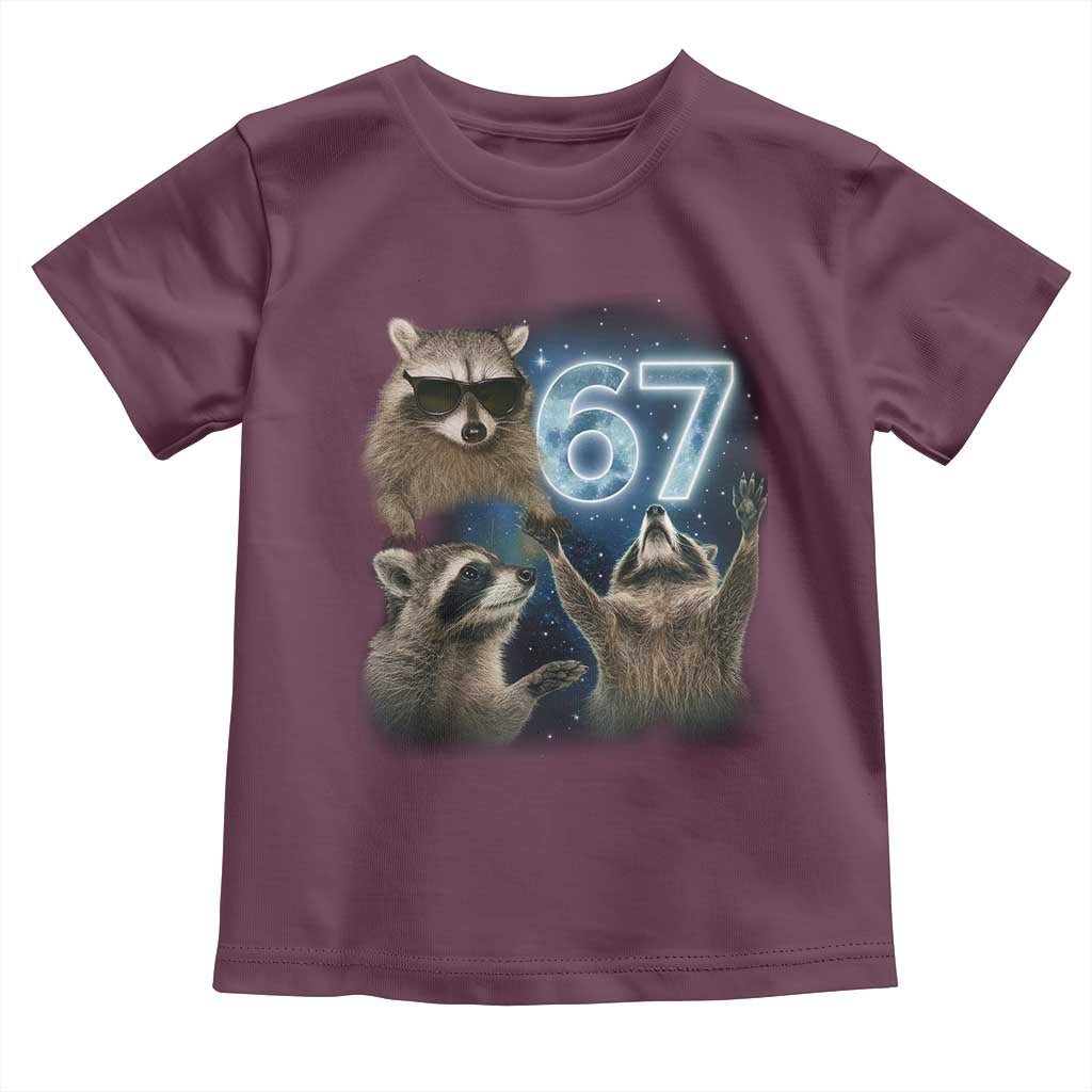 Funny 67 Raccoon Meme Toddler T Shirt Howling at The Moon Funny Six Seven Weird Cursed TS10 Maroon Print Your Wear