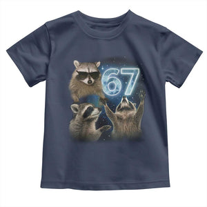 Funny 67 Raccoon Meme Toddler T Shirt Howling at The Moon Funny Six Seven Weird Cursed TS10 Navy Print Your Wear