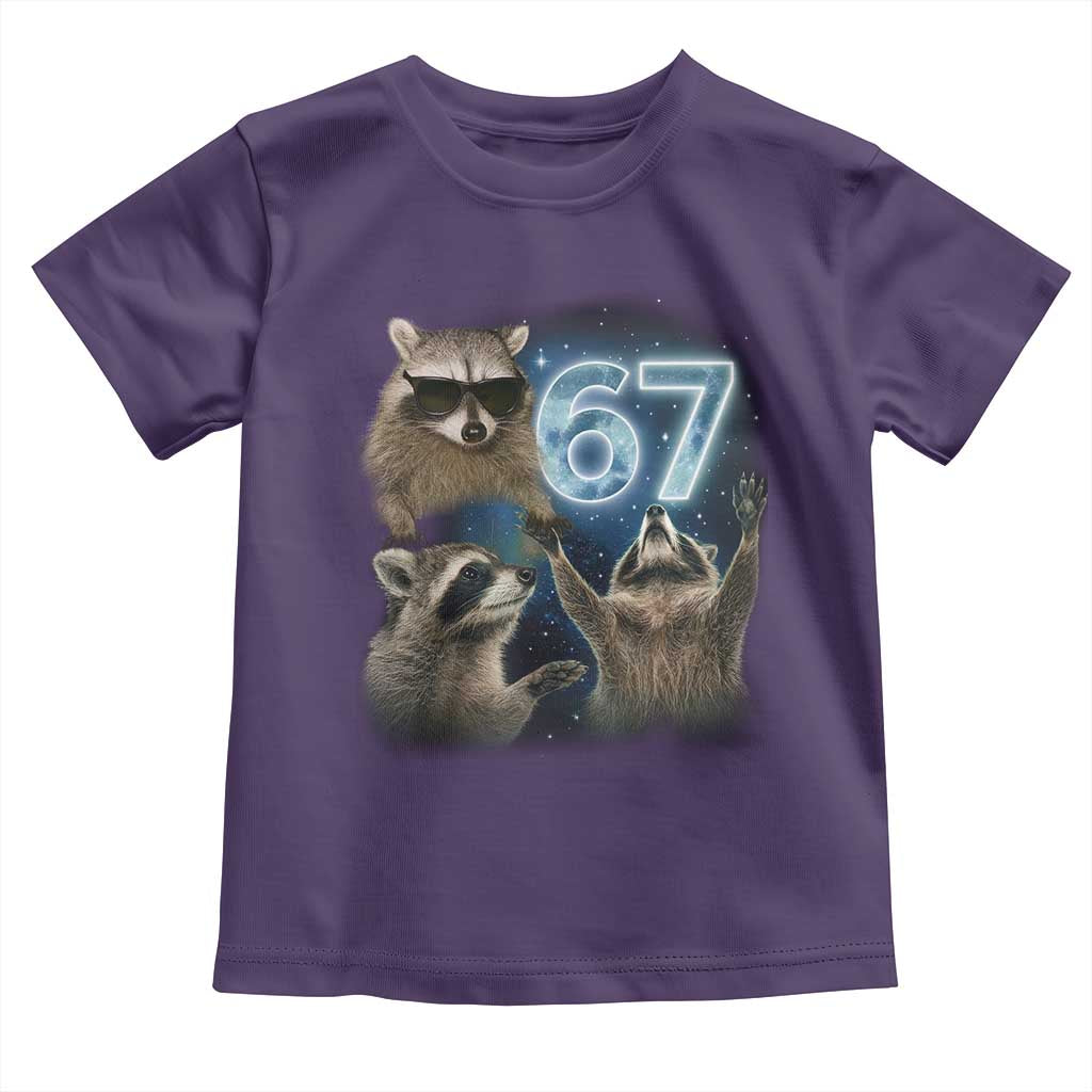 Funny 67 Raccoon Meme Toddler T Shirt Howling at The Moon Funny Six Seven Weird Cursed TS10 Purple Print Your Wear