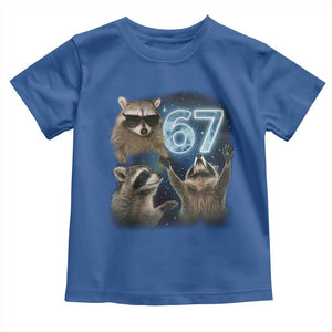 Funny 67 Raccoon Meme Toddler T Shirt Howling at The Moon Funny Six Seven Weird Cursed TS10 Royal Blue Print Your Wear
