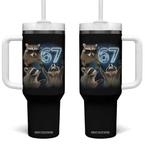 Funny 67 Raccoon Meme Tumbler With Handle Howling at The Moon Funny Six Seven Weird Cursed TS10 One Size: 40 oz Black Print Your Wear