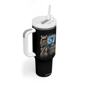 Funny 67 Raccoon Meme Tumbler With Handle Howling at The Moon Funny Six Seven Weird Cursed TS10 Print Your Wear