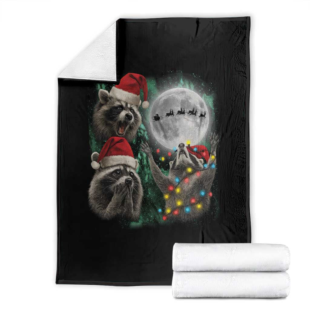 3 Raccoons Howling At Moon Christmas Throw Blanket Funny Weird Cursed Meme TS10 Black Print Your Wear