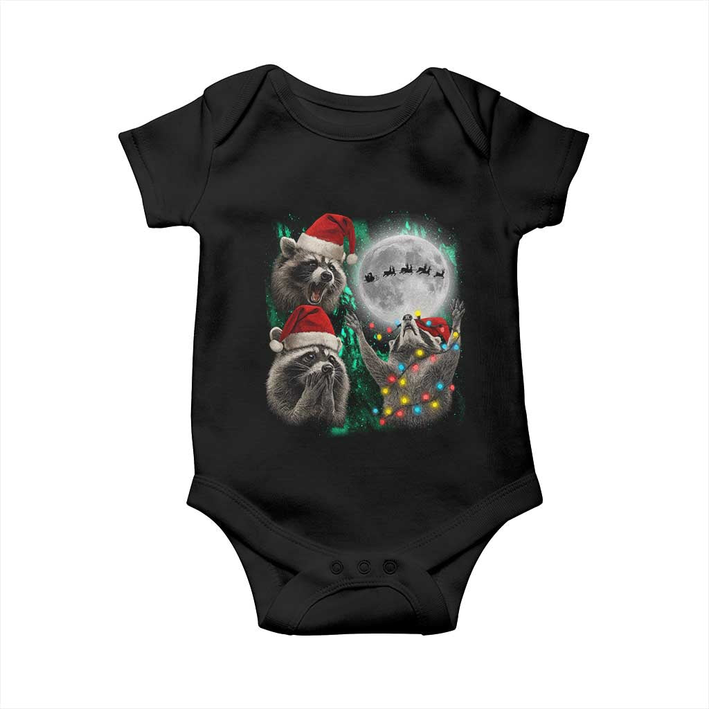 3 Raccoons Howling At Moon Christmas Baby Onesie Funny Weird Cursed Meme TS10 Black Print Your Wear