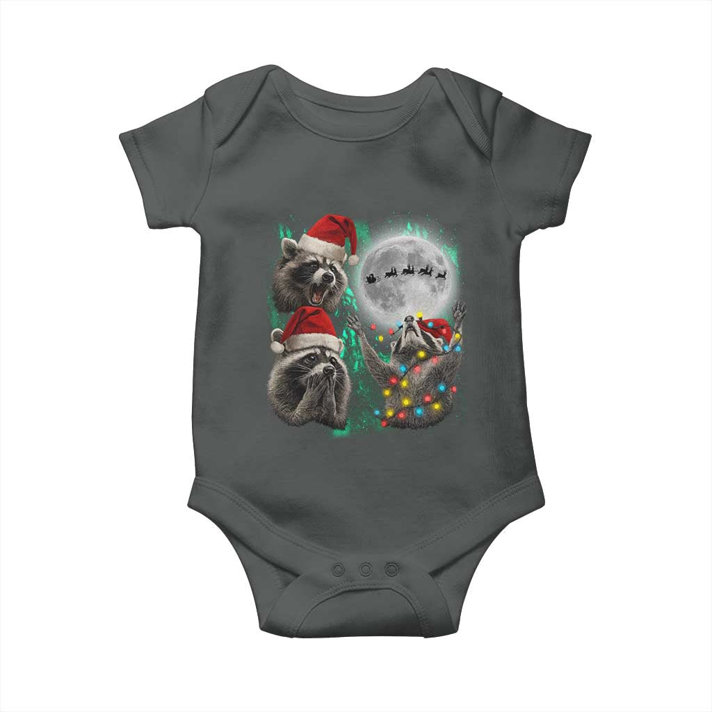 3 Raccoons Howling At Moon Christmas Baby Onesie Funny Weird Cursed Meme TS10 Dark Heather Print Your Wear