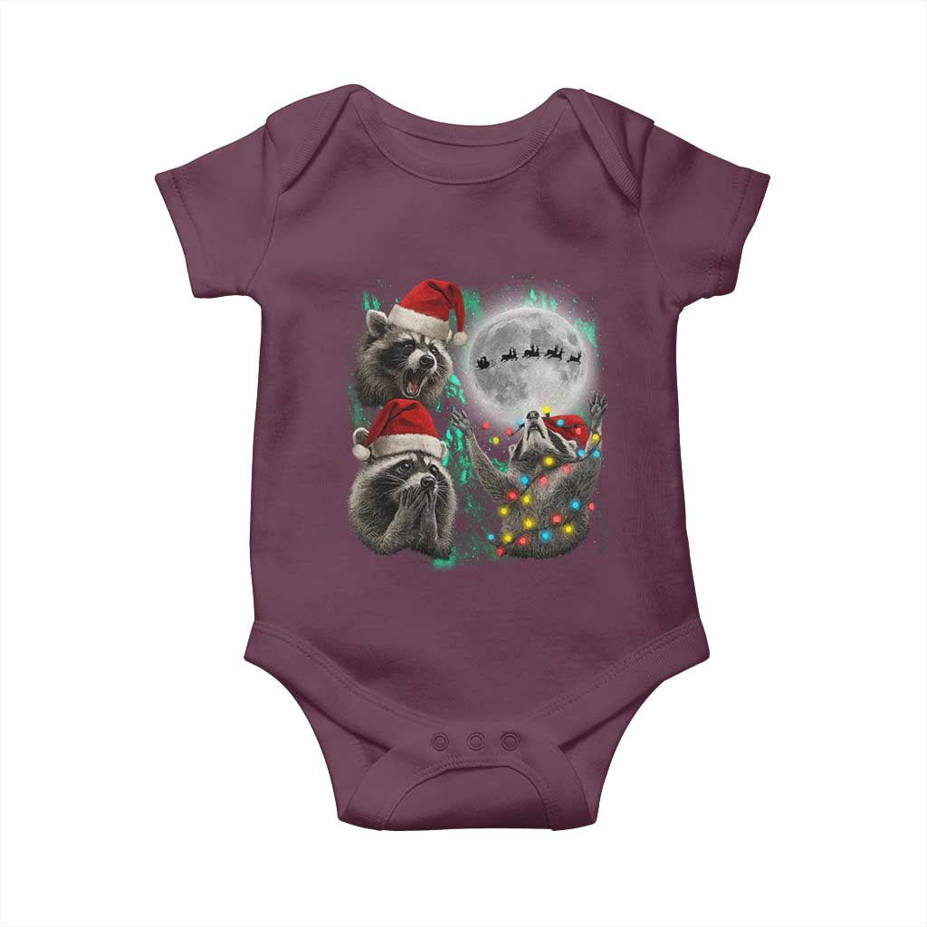 3 Raccoons Howling At Moon Christmas Baby Onesie Funny Weird Cursed Meme TS10 Maroon Print Your Wear