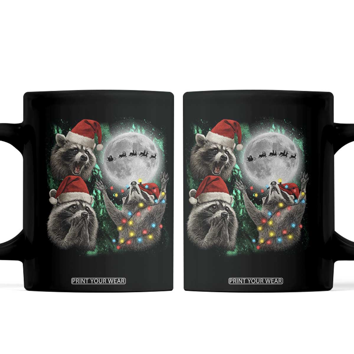 3 Raccoons Howling At Moon Christmas Coffee Mug Funny Weird Cursed Meme TS10 Black Print Your Wear