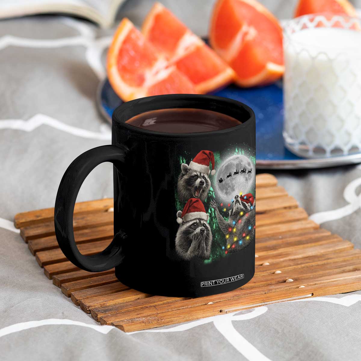 3 Raccoons Howling At Moon Christmas Coffee Mug Funny Weird Cursed Meme TS10 Print Your Wear