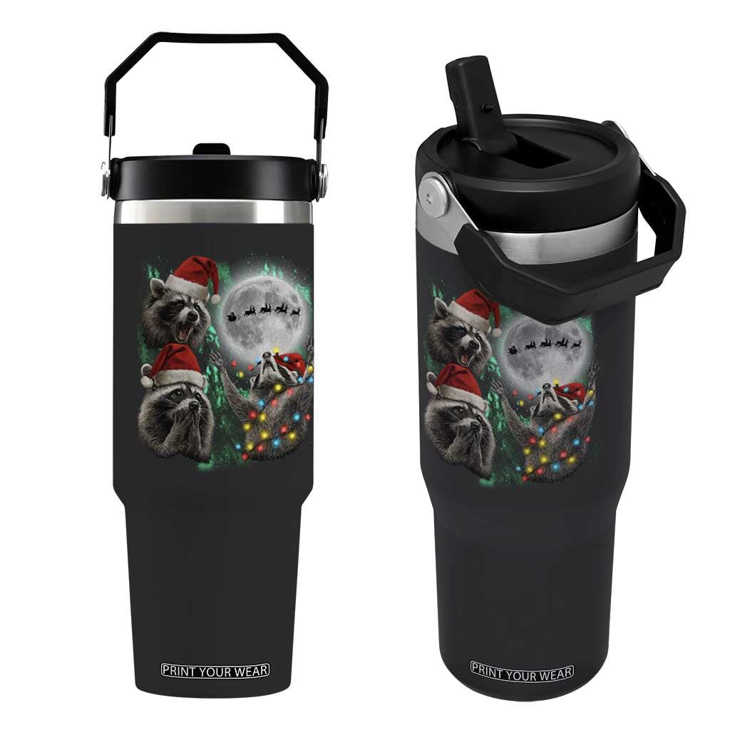3 Raccoons Howling At Moon Christmas Flip Straw Tumbler Funny Weird Cursed Meme TS10 One Size: 30 oz Black Print Your Wear