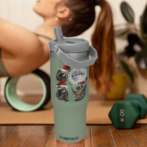 3 Raccoons Howling At Moon Christmas Flip Straw Tumbler Funny Weird Cursed Meme TS10 One Size: 30 oz Moss Green Print Your Wear
