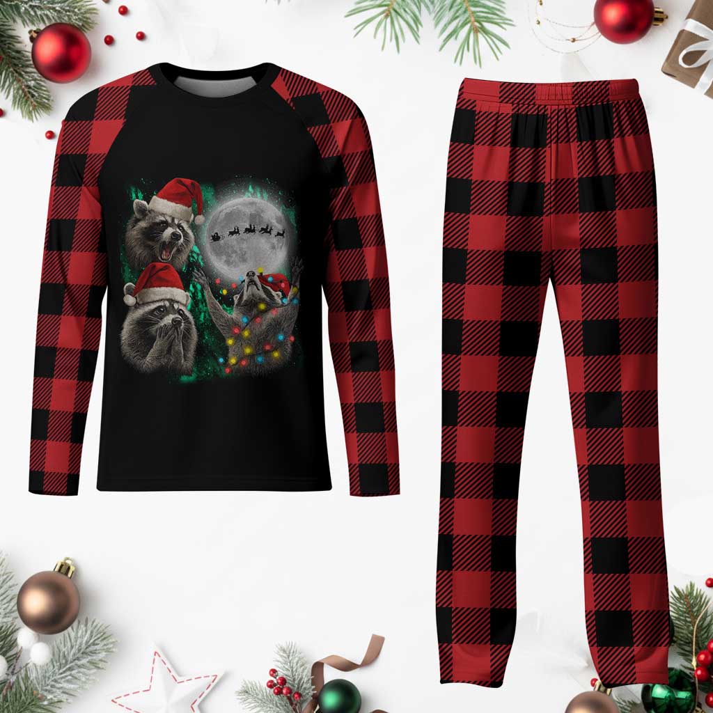 3 Raccoons Howling At Moon Christmas Plaid Pajama Set Funny Weird Cursed Meme TS10 Buffalo Plaid Print Your Wear