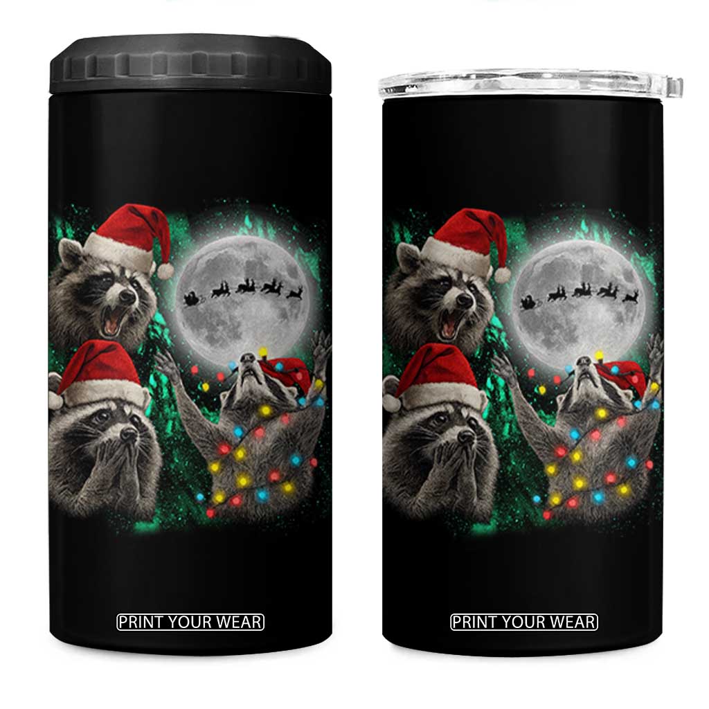 3 Raccoons Howling At Moon Christmas 4 in 1 Can Cooler Tumbler Funny Weird Cursed Meme TS10 One Size: 16 oz Black Print Your Wear