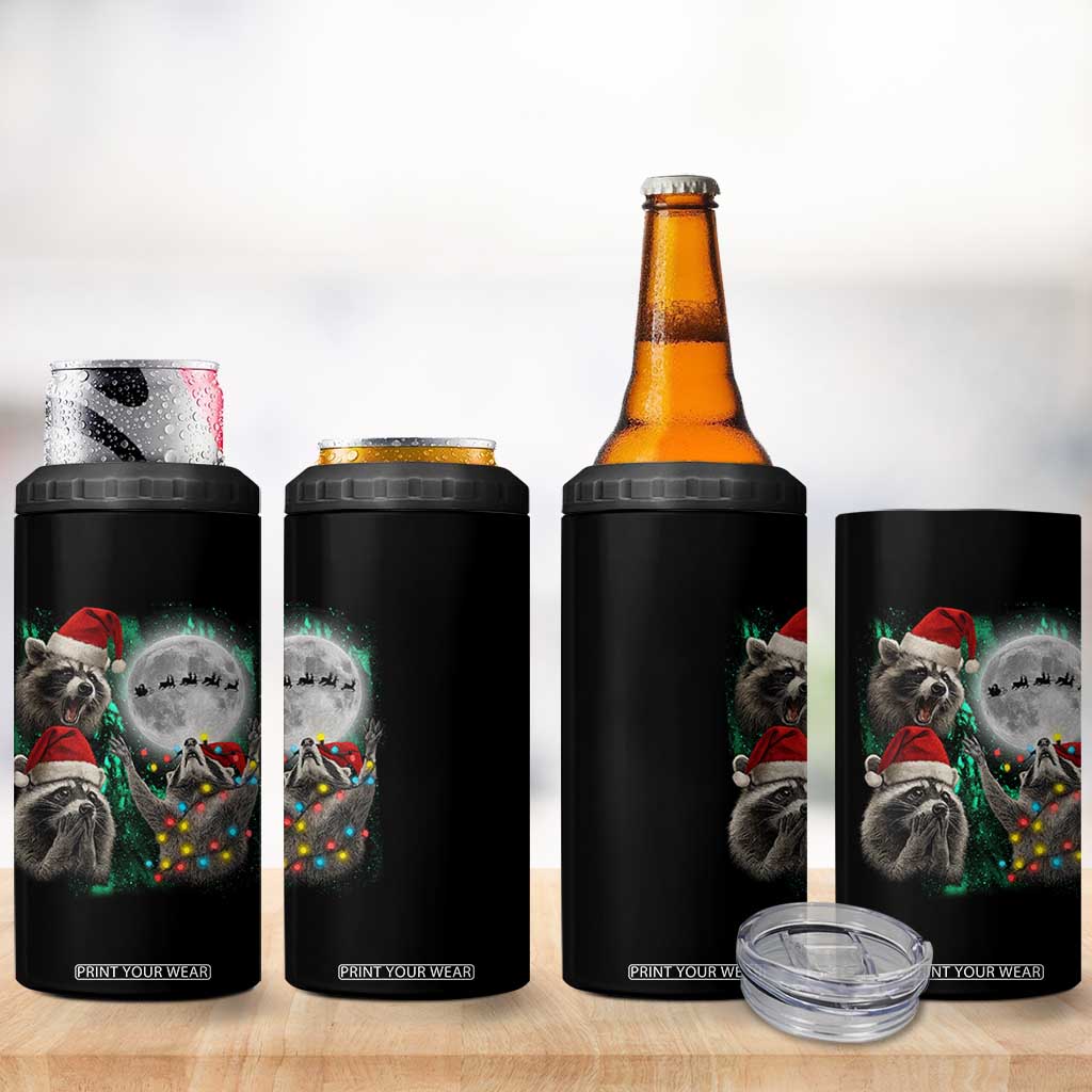 3 Raccoons Howling At Moon Christmas 4 in 1 Can Cooler Tumbler Funny Weird Cursed Meme TS10 Print Your Wear