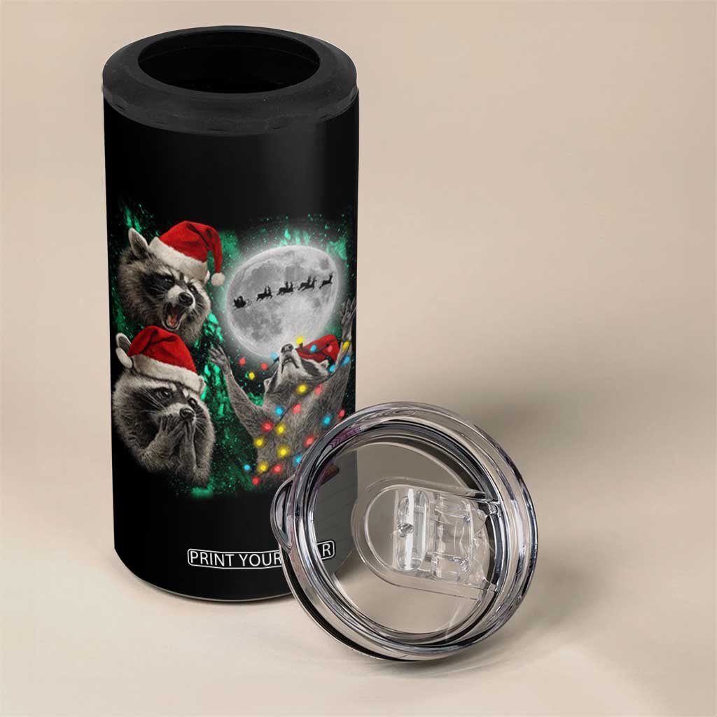 3 Raccoons Howling At Moon Christmas 4 in 1 Can Cooler Tumbler Funny Weird Cursed Meme TS10 Print Your Wear