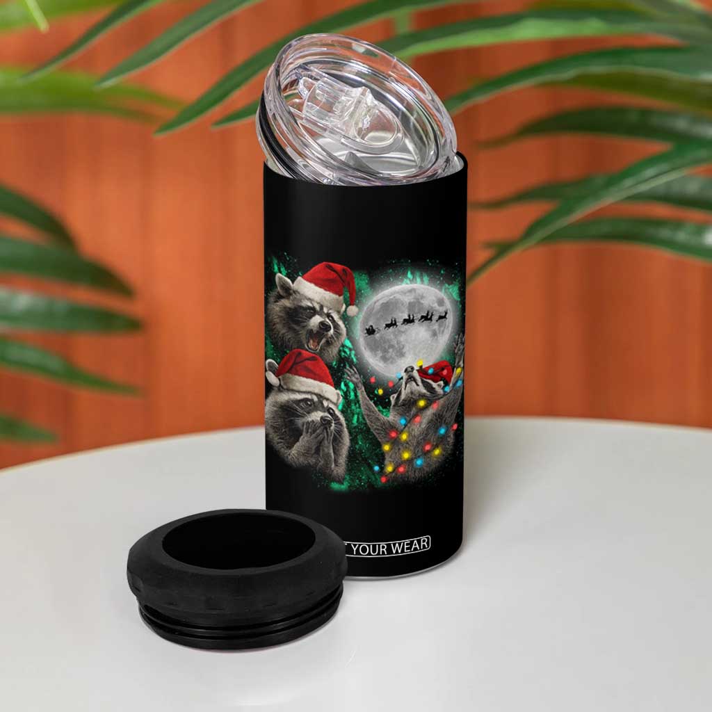 3 Raccoons Howling At Moon Christmas 4 in 1 Can Cooler Tumbler Funny Weird Cursed Meme TS10 Print Your Wear