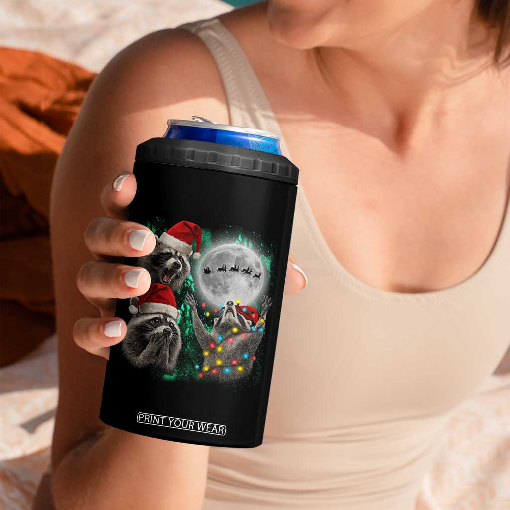 3 Raccoons Howling At Moon Christmas 4 in 1 Can Cooler Tumbler Funny Weird Cursed Meme TS10 Print Your Wear