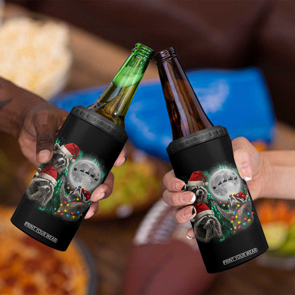 3 Raccoons Howling At Moon Christmas 4 in 1 Can Cooler Tumbler Funny Weird Cursed Meme TS10 Print Your Wear