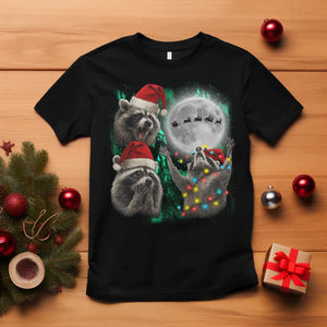 3 Raccoons Howling At Moon Christmas T Shirt Funny Weird Cursed Meme TS10 Black Print Your Wear