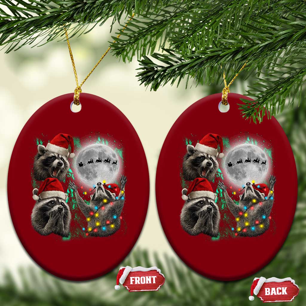 3 Raccoons Howling At Moon Christmas Ceramic Ornament Funny Weird Cursed Meme TS10 Print Your Wear