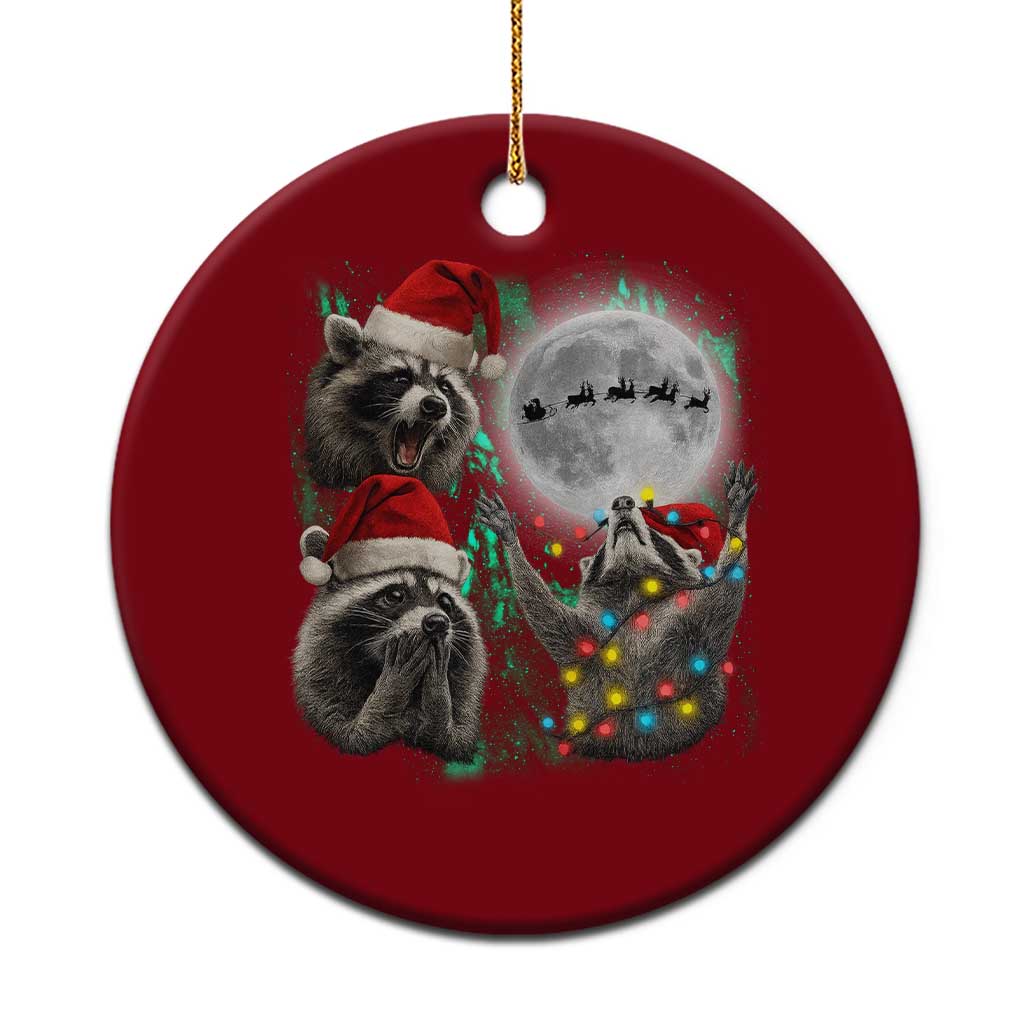 3 Raccoons Howling At Moon Christmas Ceramic Ornament Funny Weird Cursed Meme TS10 1pc Red Print Your Wear