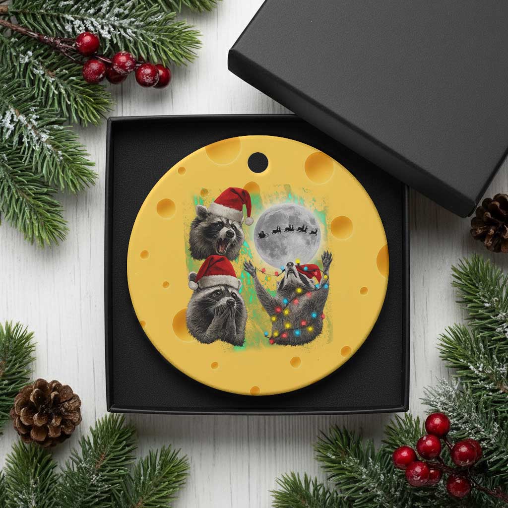3 Raccoons Howling At Moon Christmas Ceramic Ornament Funny Weird Cursed Meme TS10 1pc Yellow Cheese Print Your Wear