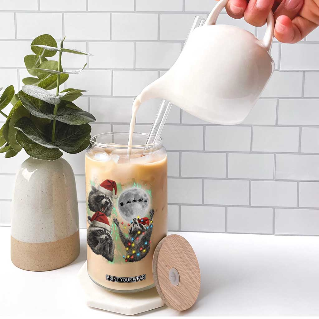 3 Raccoons Howling At Moon Christmas Glass Can Funny Weird Cursed Meme TS10 Print Your Wear
