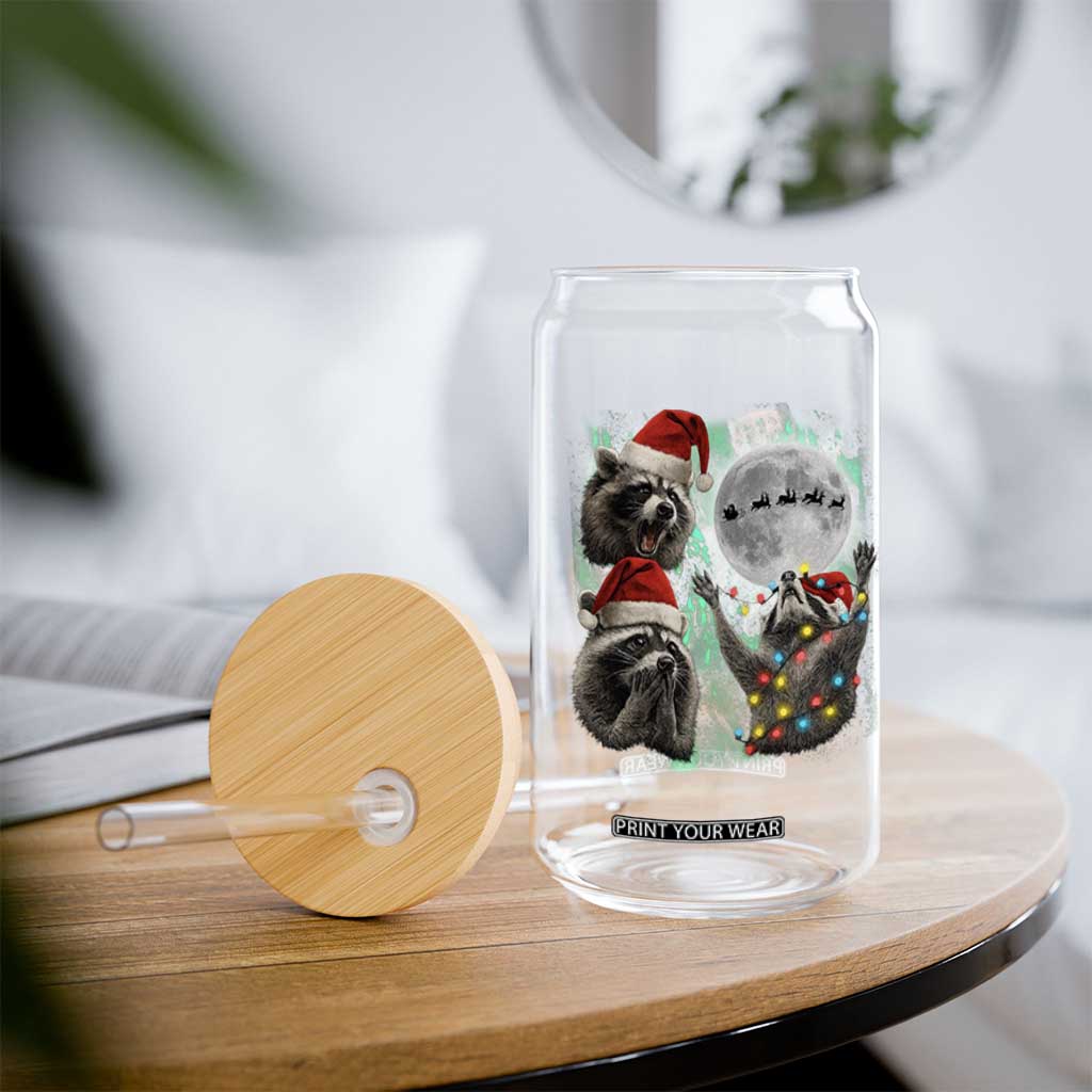 3 Raccoons Howling At Moon Christmas Glass Can Funny Weird Cursed Meme TS10 Print Your Wear