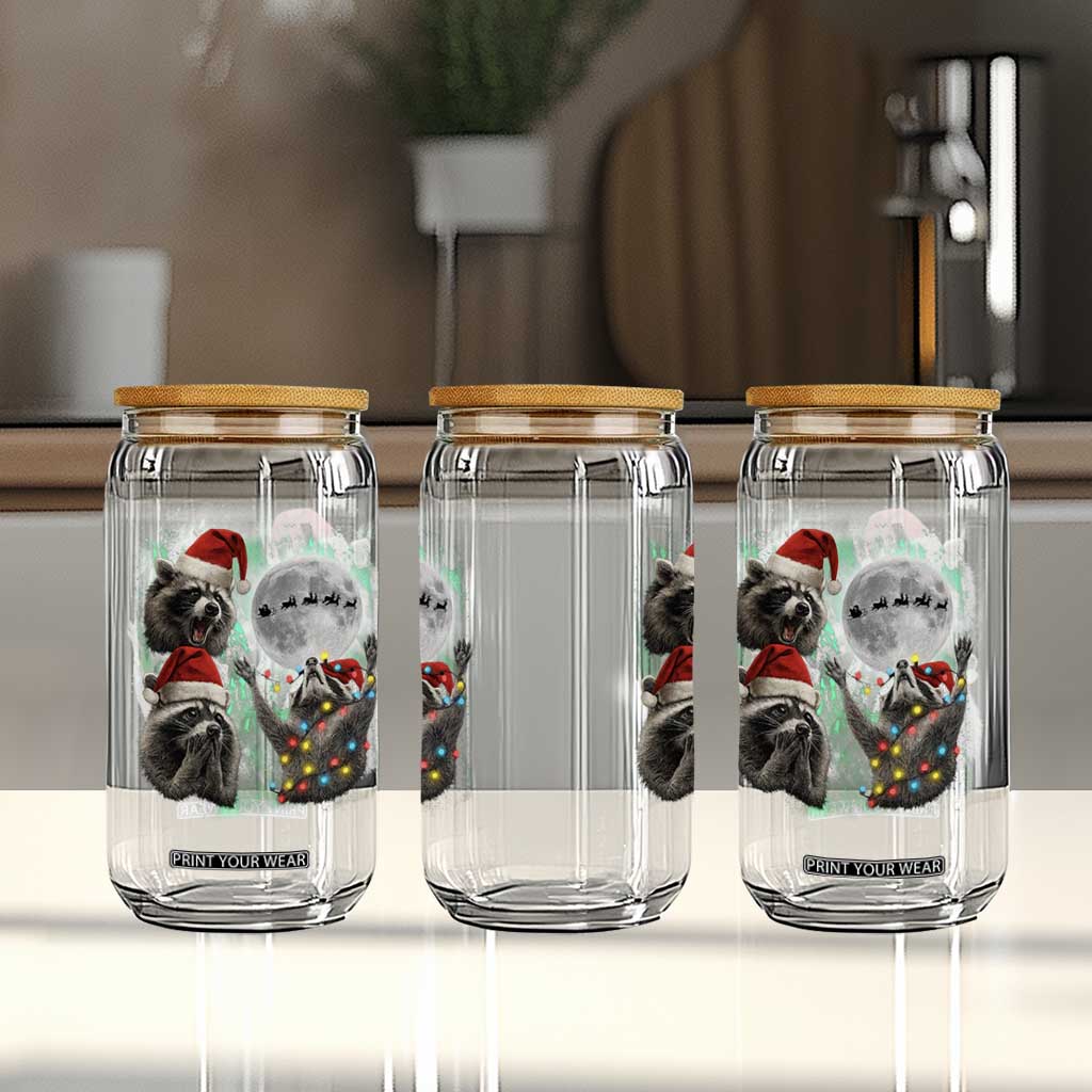 3 Raccoons Howling At Moon Christmas Glass Can Funny Weird Cursed Meme TS10 Print Your Wear