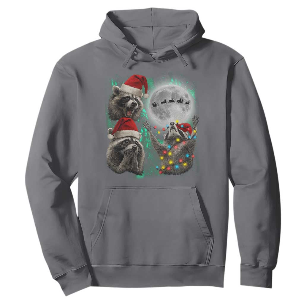 3 Raccoons Howling At Moon Christmas Hoodie Funny Weird Cursed Meme TS10 Charcoal Print Your Wear