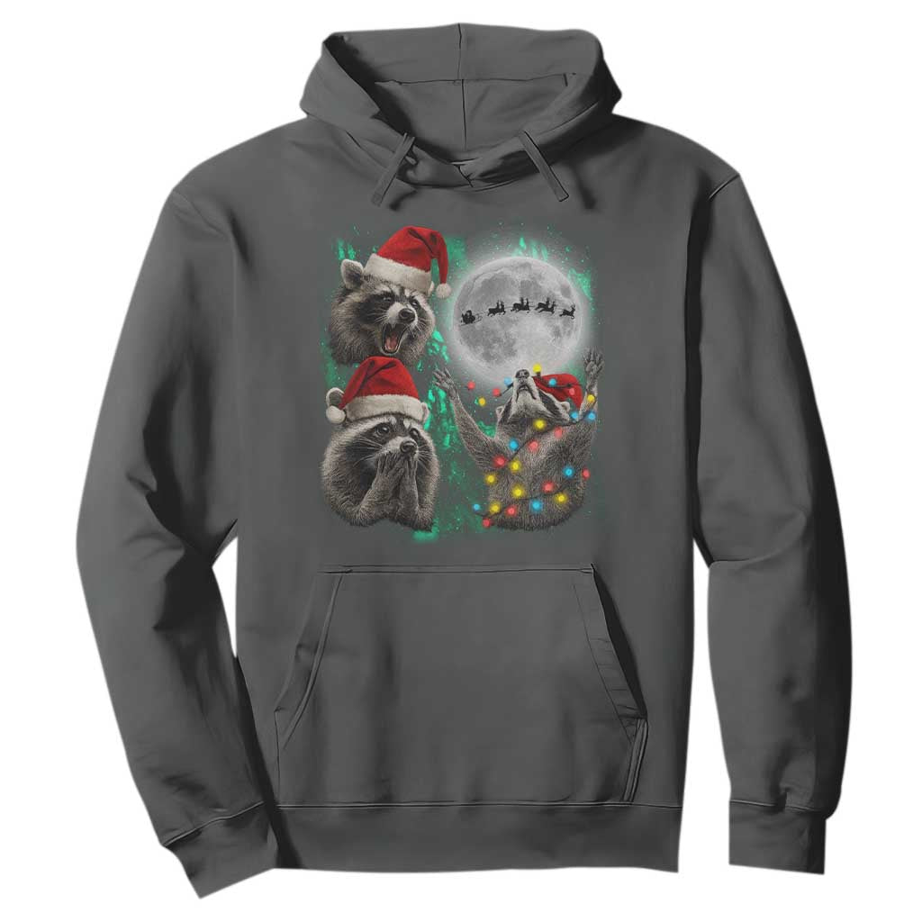 3 Raccoons Howling At Moon Christmas Hoodie Funny Weird Cursed Meme TS10 Dark Heather Print Your Wear