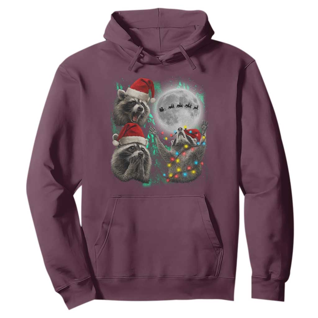3 Raccoons Howling At Moon Christmas Hoodie Funny Weird Cursed Meme TS10 Maroon Print Your Wear