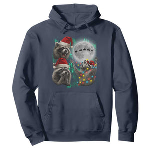 3 Raccoons Howling At Moon Christmas Hoodie Funny Weird Cursed Meme TS10 Navy Print Your Wear