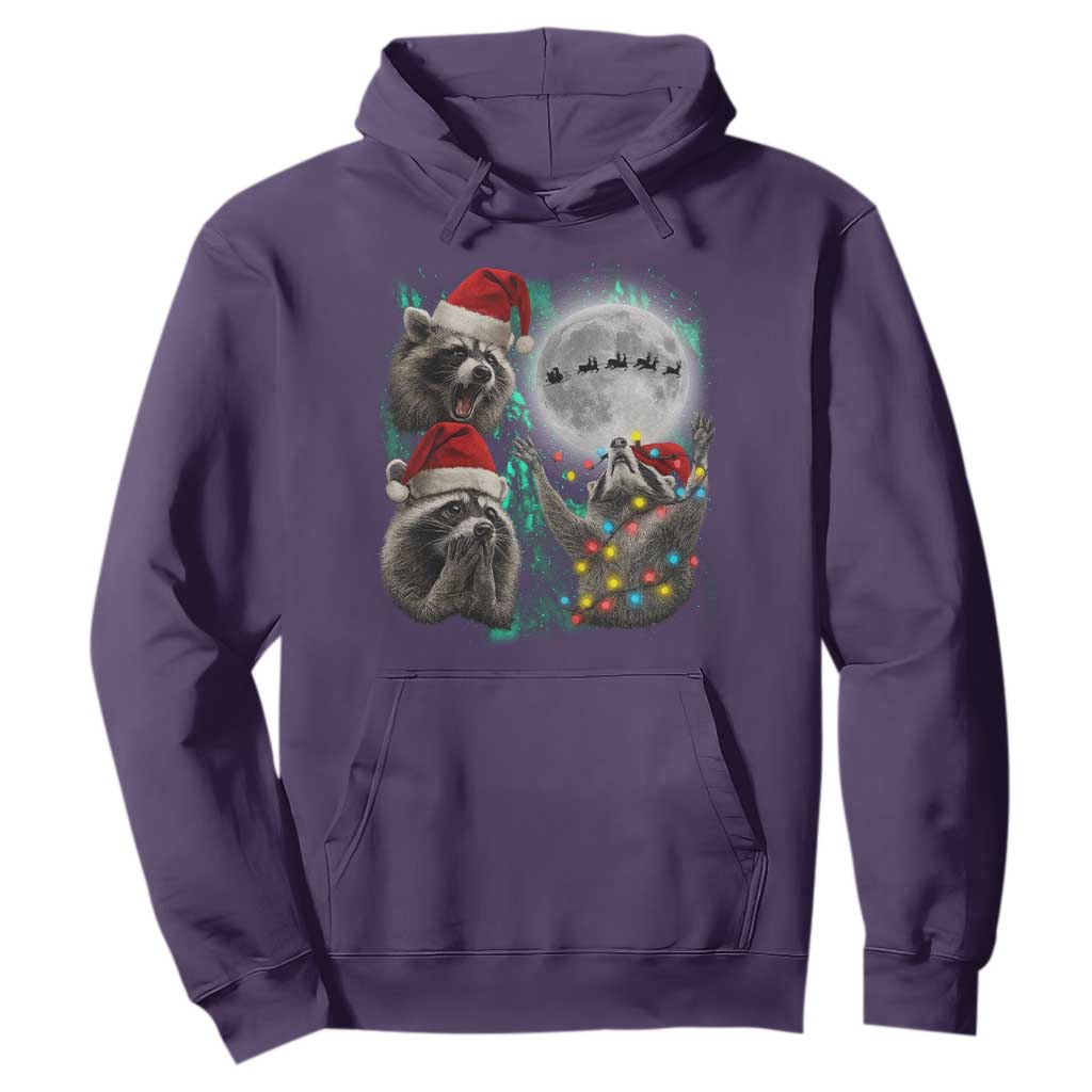 3 Raccoons Howling At Moon Christmas Hoodie Funny Weird Cursed Meme TS10 Purple Print Your Wear