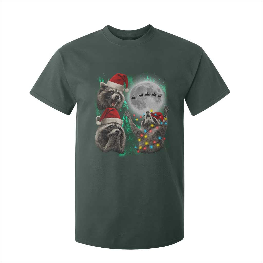 3 Raccoons Howling At Moon Christmas T Shirt For Kid Funny Weird Cursed Meme TS10 Dark Forest Green Print Your Wear