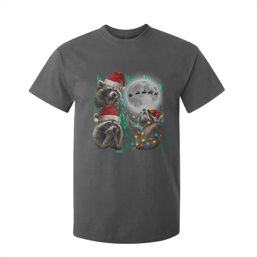 3 Raccoons Howling At Moon Christmas T Shirt For Kid Funny Weird Cursed Meme TS10 Dark Heather Print Your Wear