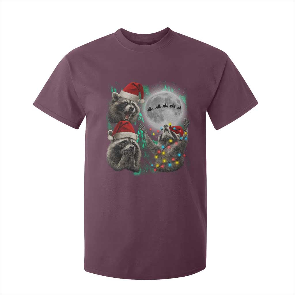 3 Raccoons Howling At Moon Christmas T Shirt For Kid Funny Weird Cursed Meme TS10 Maroon Print Your Wear