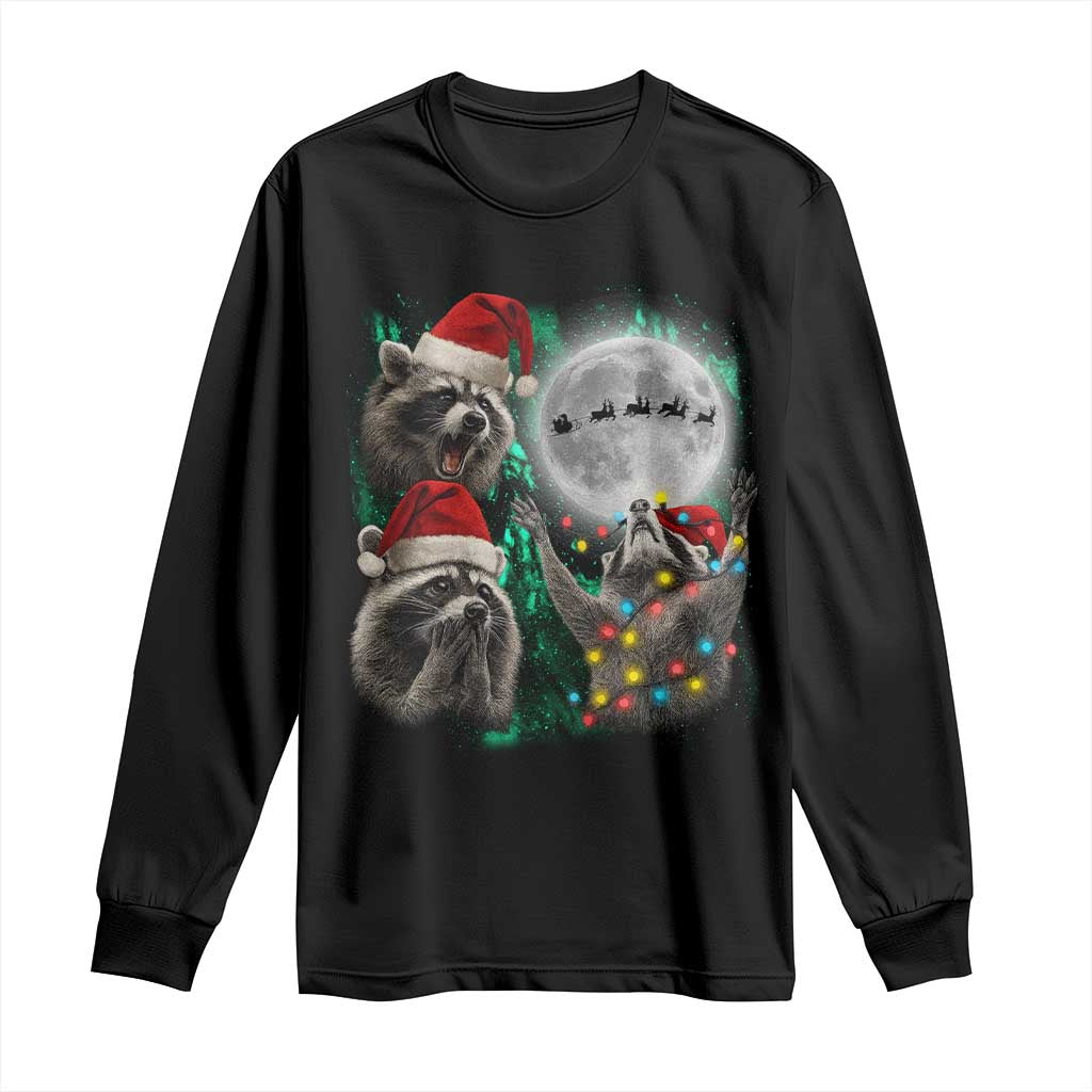 3 Raccoons Howling At Moon Christmas Long Sleeve Shirt Funny Weird Cursed Meme TS10 Black Print Your Wear