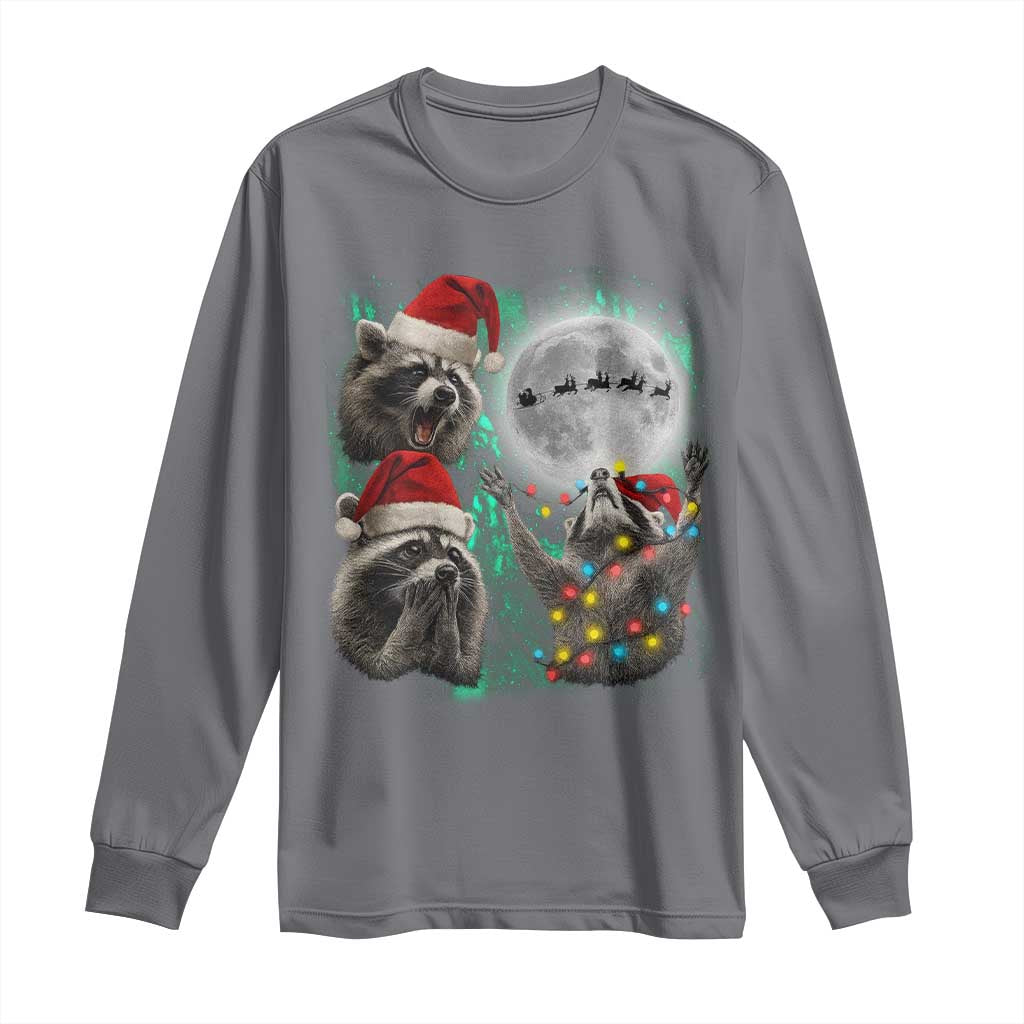 3 Raccoons Howling At Moon Christmas Long Sleeve Shirt Funny Weird Cursed Meme TS10 Charcoal Print Your Wear