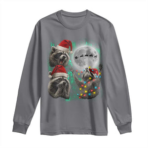 3 Raccoons Howling At Moon Christmas Long Sleeve Shirt Funny Weird Cursed Meme TS10 Charcoal Print Your Wear