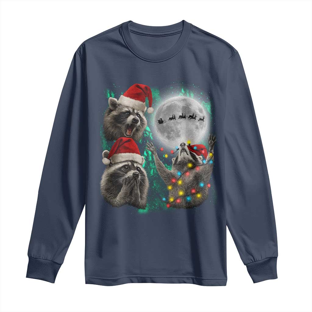 3 Raccoons Howling At Moon Christmas Long Sleeve Shirt Funny Weird Cursed Meme TS10 Navy Print Your Wear