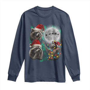 3 Raccoons Howling At Moon Christmas Long Sleeve Shirt Funny Weird Cursed Meme TS10 Navy Print Your Wear