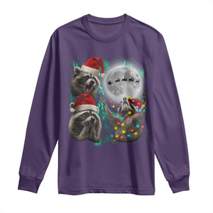 3 Raccoons Howling At Moon Christmas Long Sleeve Shirt Funny Weird Cursed Meme TS10 Purple Print Your Wear