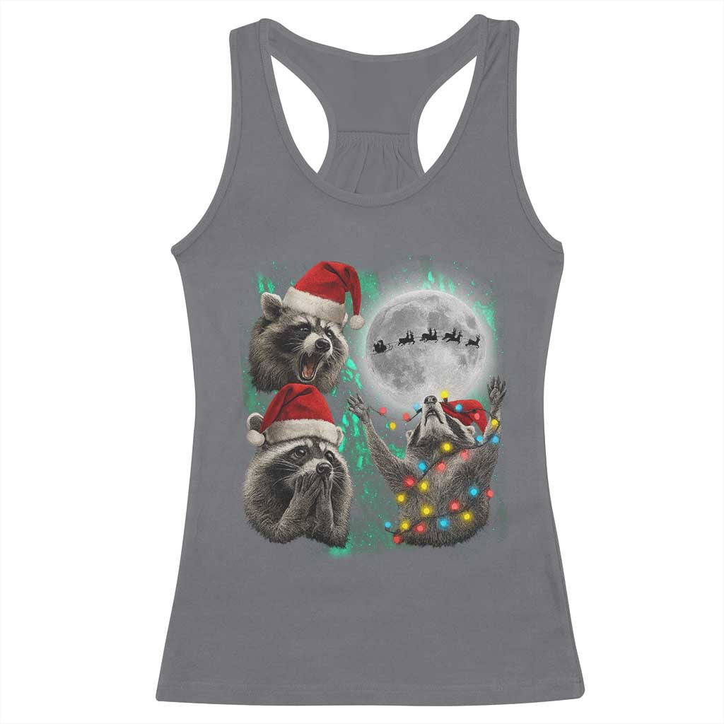 3 Raccoons Howling At Moon Christmas Racerback Tank Top Funny Weird Cursed Meme TS10 Charcoal Print Your Wear