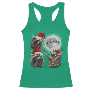 3 Raccoons Howling At Moon Christmas Racerback Tank Top Funny Weird Cursed Meme TS10 Irish Green Print Your Wear